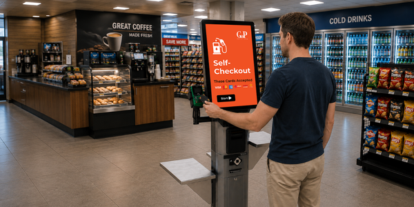EM SCO Kiosk- a man taping a credit card